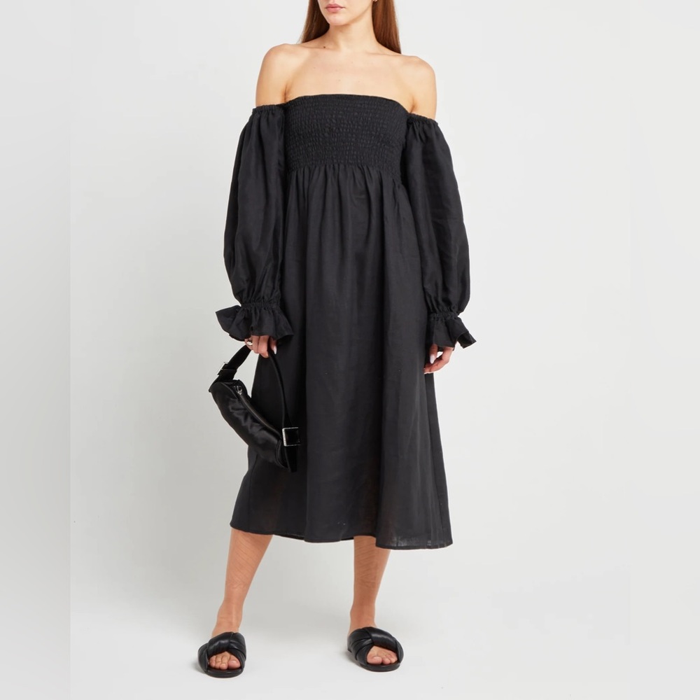 NWT New Moda Black Linen Blend Dress